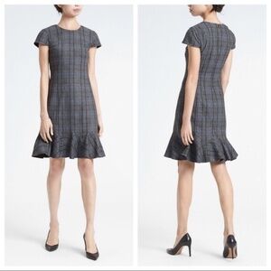 Banana Republic plaid work dress with ruffle hem